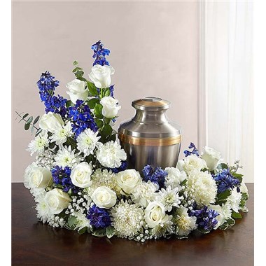 Cremation Wreath - Blue And White
