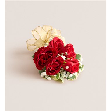 Red Spray Corsage-Gold Bow